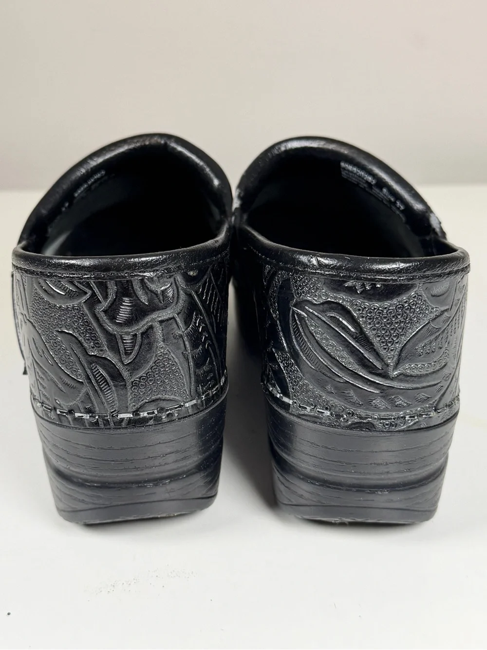 Dansko Black Embossed Leather Slip-On Clogs size 37